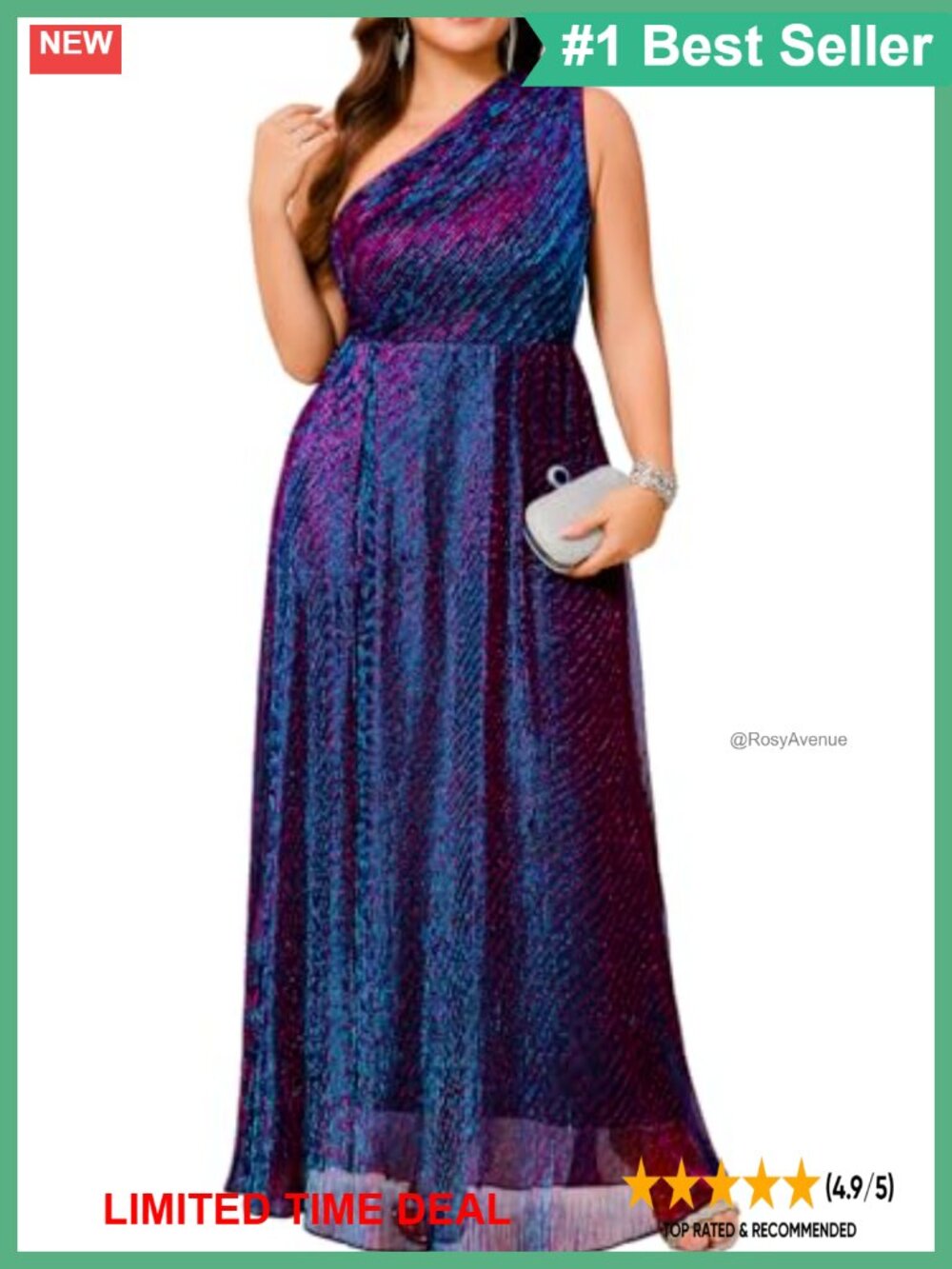 Plus Size One-Shoulder Sparkly Maxi Dress A-Line Formal Gown
